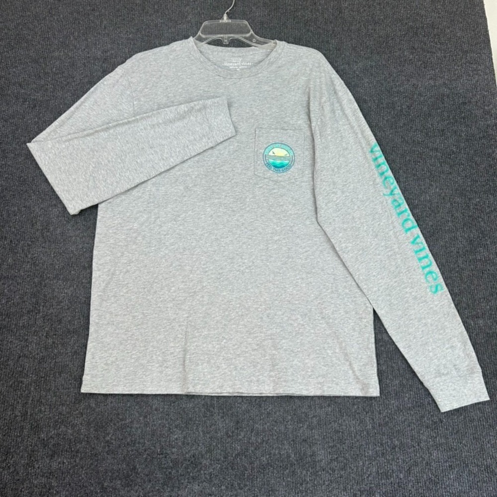 Vineyard Vines Men's Med LS Pocket T-Shirt Gray Every Day Should Feel This Good